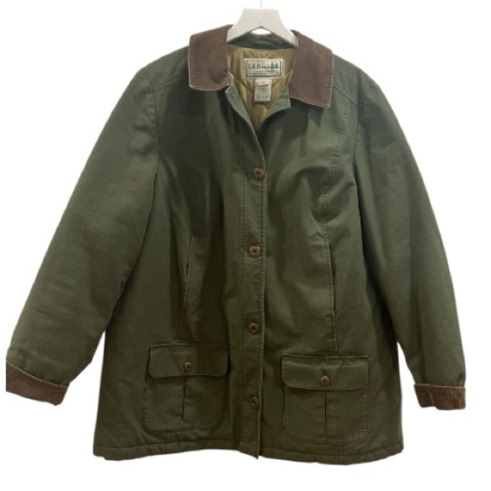 L.L. Bean Vintage Men’s Olive Utility Jacket with Brown Corduroy Trim Size 1X